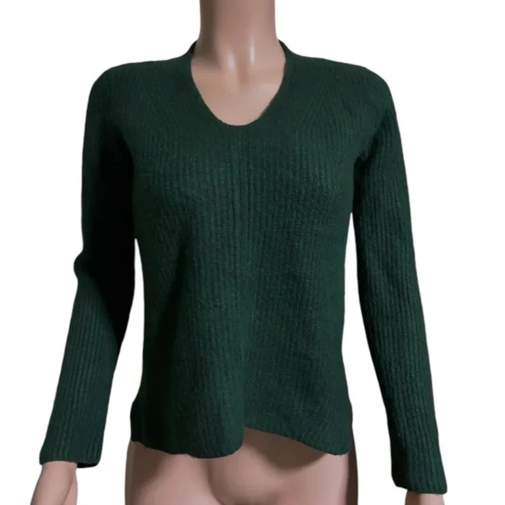 J. MCLAUGHLIN Women’s Cashmere Wool Blend V-Neck Dark Green Sweater
